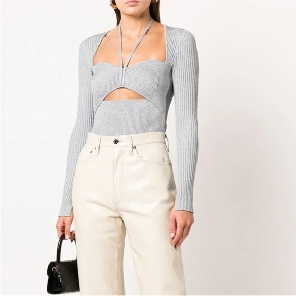Jonathan Simkhai Alexia Cut-Out Sweetheart Ribbed Blue Top. Size Large - Picture 1 of 8